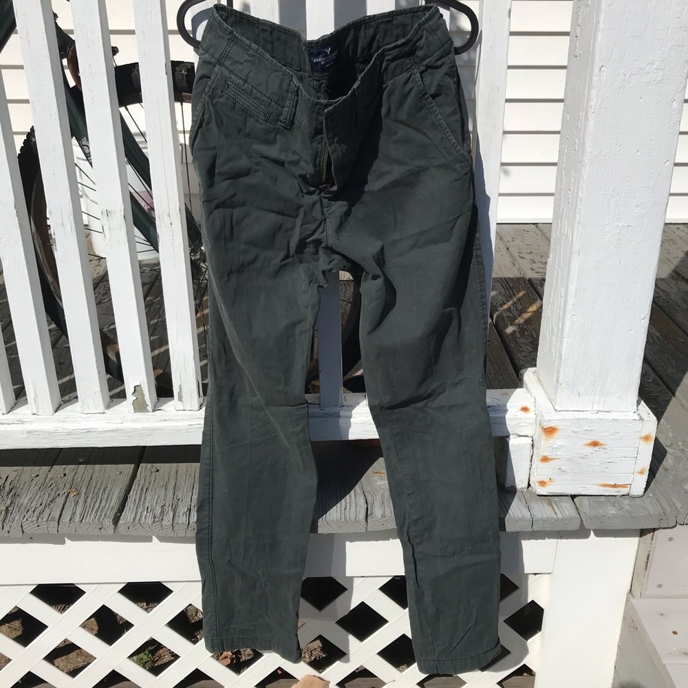 AEO slim fit khakis dark green